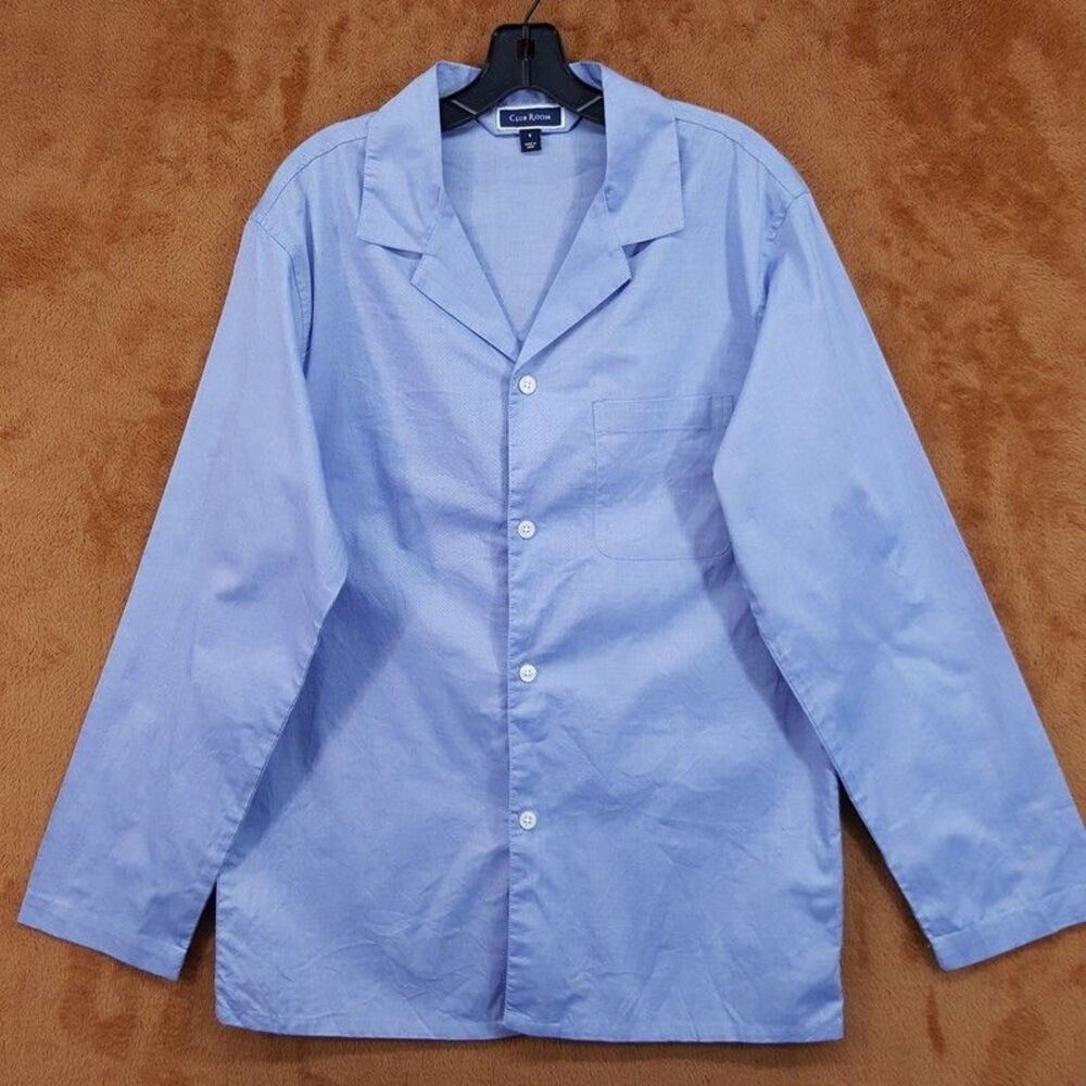 CLUB ROOM Pajama Shirt Mens Small Blue Oxford Button Up Collared Sleepwear
